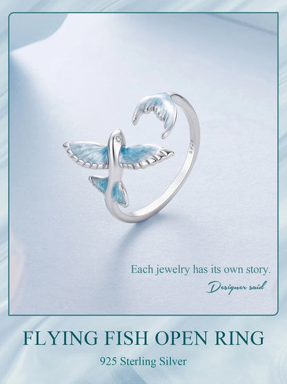 Hummingbird & Flower Sterling Silver Open Ring