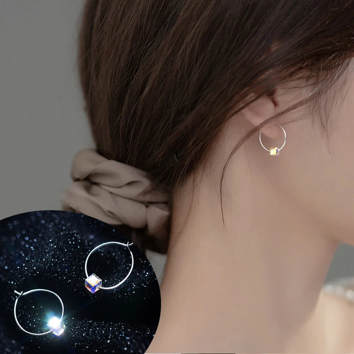 Rainbow Crystal Sterling Silver Hoop Earrings