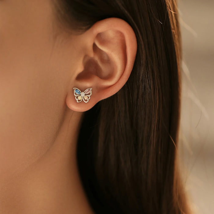 Colorful Butterfly Sterling Silver Stud Earrings
