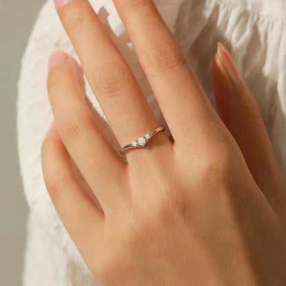 Three-Stone Moissanite Sterling Silver Chevron Ring