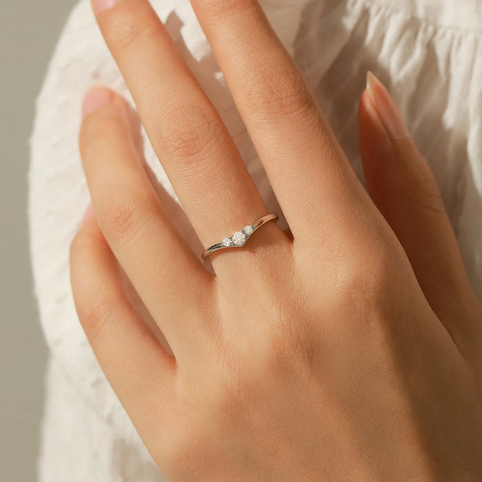 Three-Stone Moissanite Sterling Silver Chevron Ring