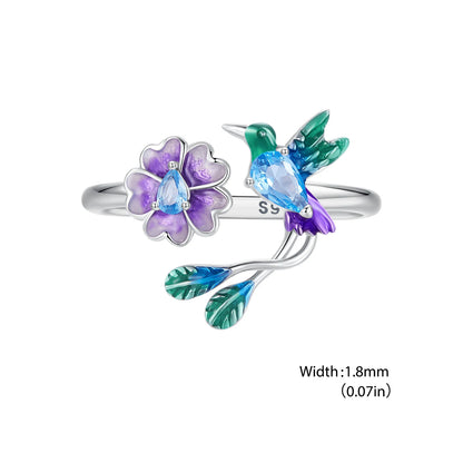 Hummingbird Blossom Sterling Silver Open Ring