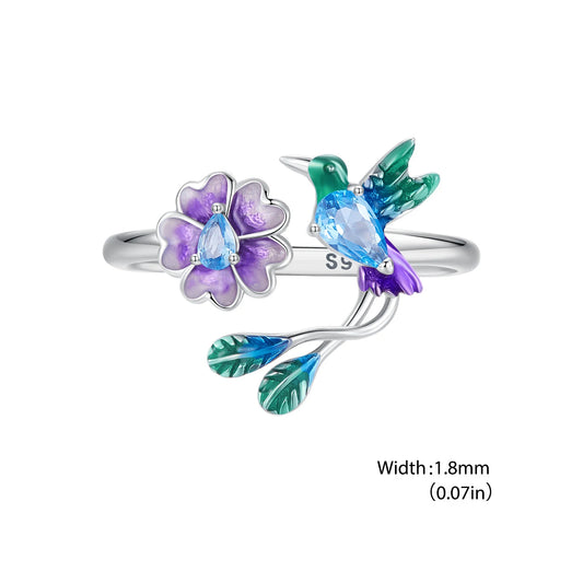Hummingbird Blossom Sterling Silver Open Ring