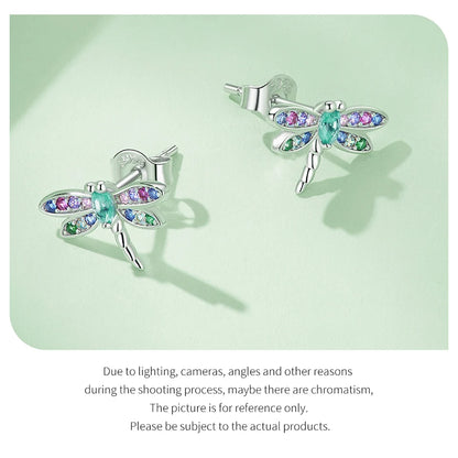 Colorful Dragonfly Sterling Silver Stud Earrings