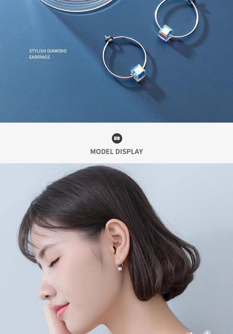 Rainbow Crystal Sterling Silver Hoop Earrings