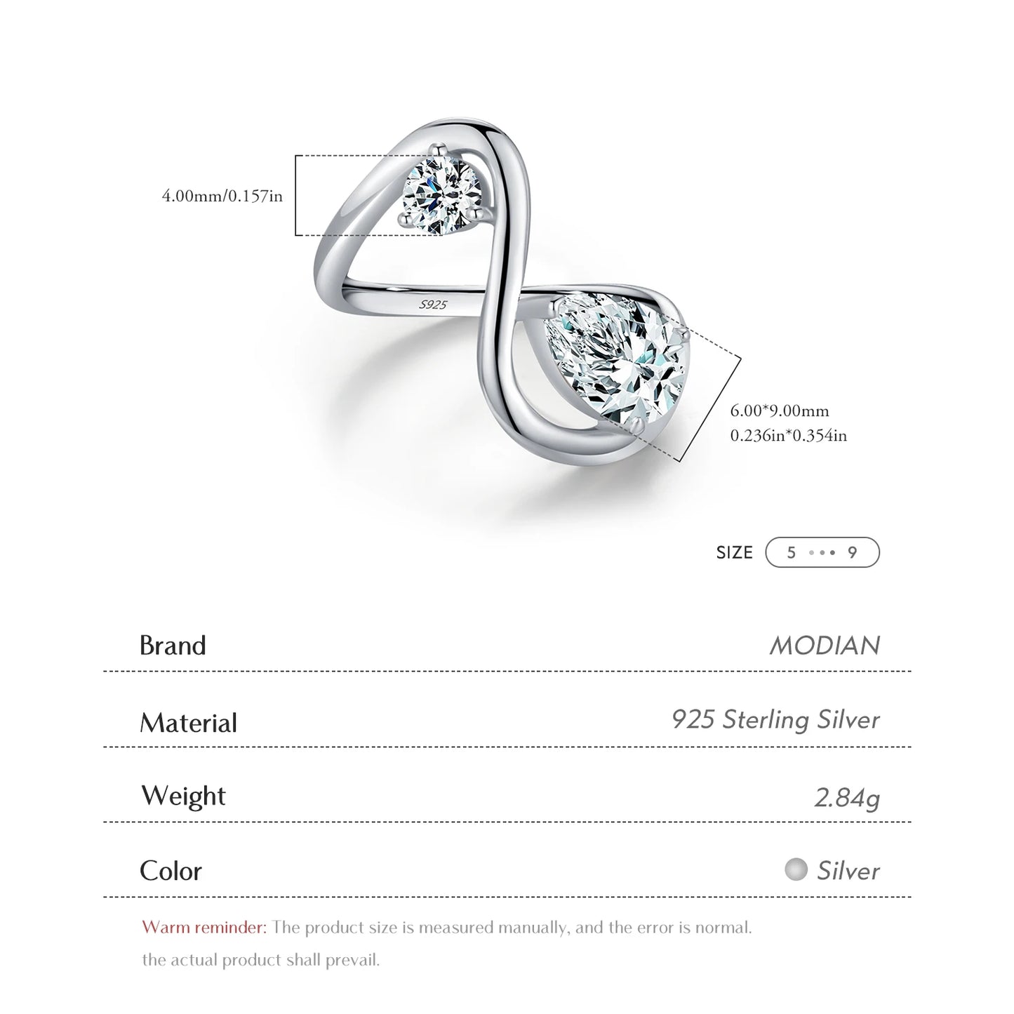 Sculptural Teardrop Zircon Sterling Silver Ring