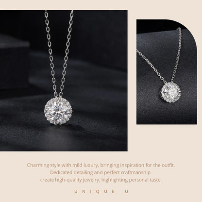 Halo Moissanite Sterling Silver Pendant Necklace