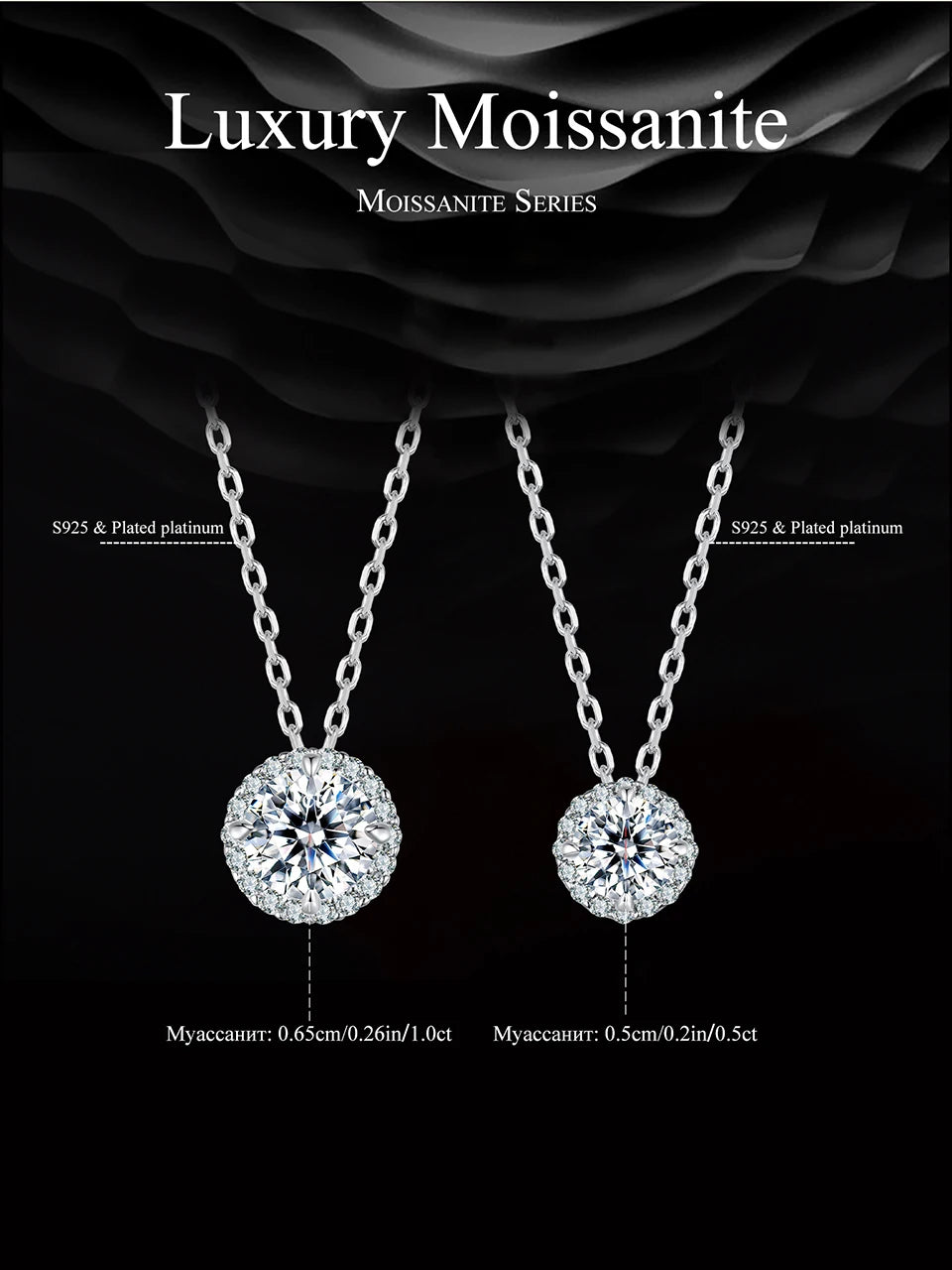 Halo Moissanite Sterling Silver Pendant Necklace