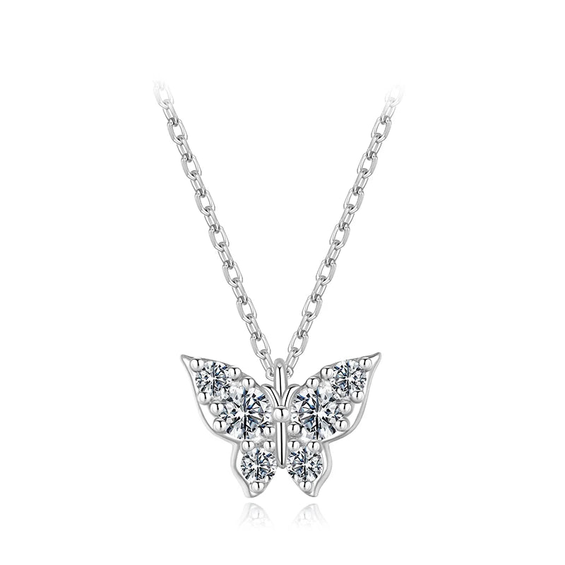 Moissanite Butterfly Sterling Silver Pendant Necklace