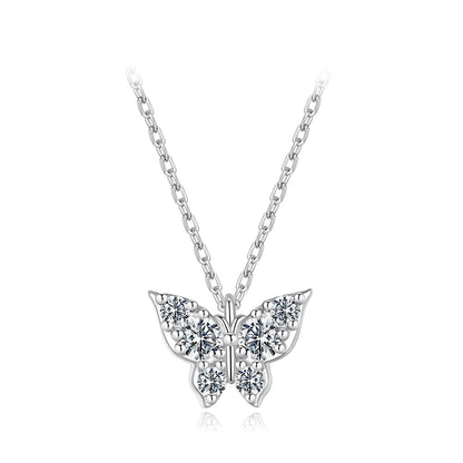 Moissanite Butterfly Sterling Silver Pendant Necklace