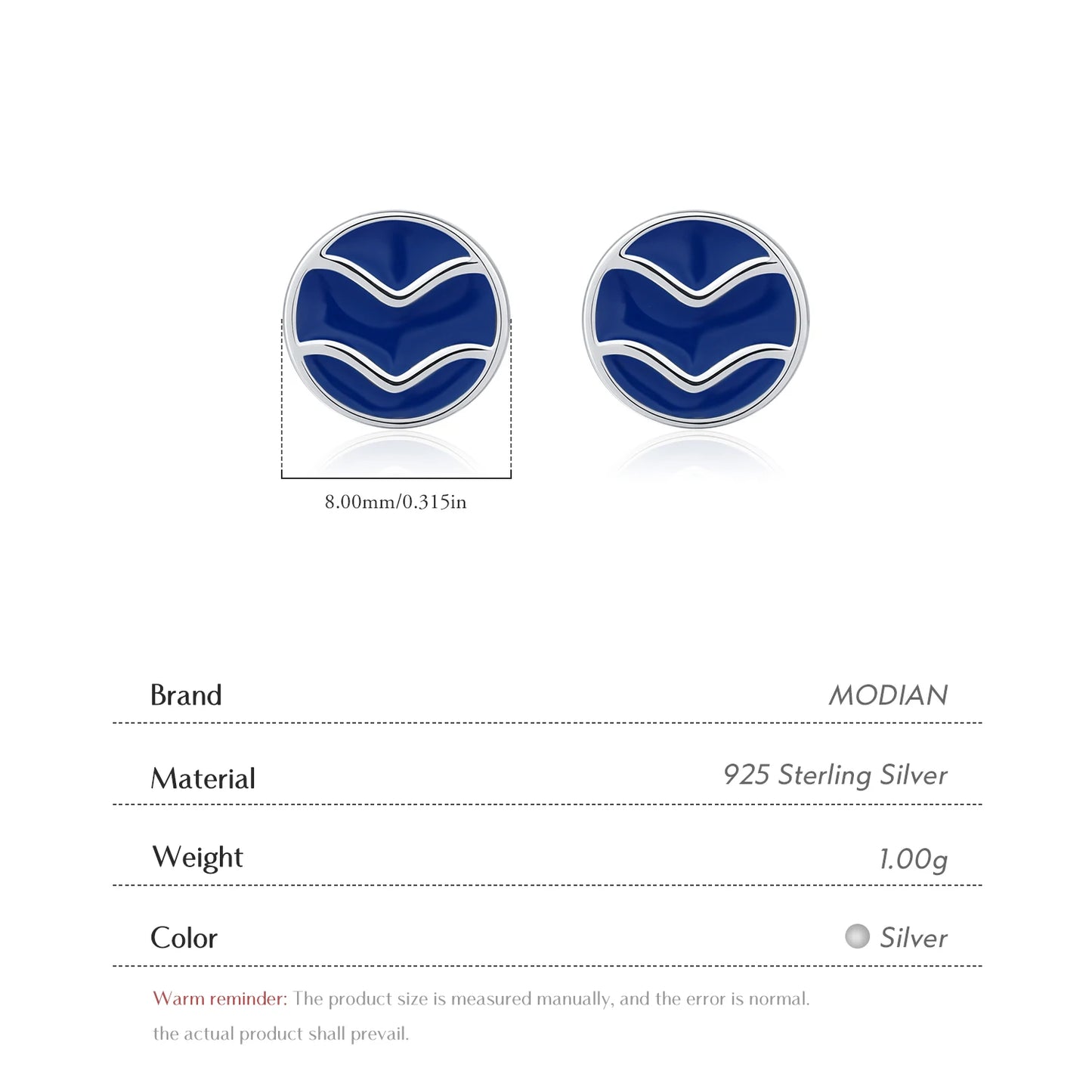Blue Enamel Ripple Sterling Silver Stud Earrings
