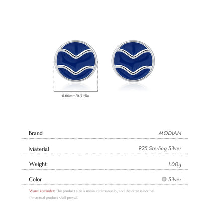 Blue Enamel Ripple Sterling Silver Stud Earrings