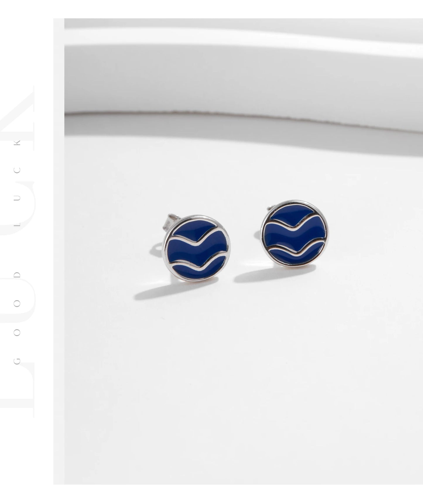 Blue Enamel Ripple Sterling Silver Stud Earrings