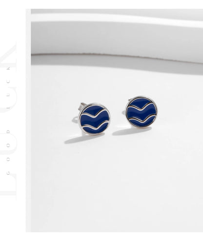 Blue Enamel Ripple Sterling Silver Stud Earrings
