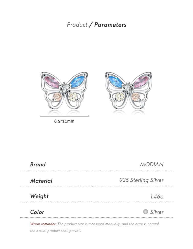 Colorful Butterfly Sterling Silver Stud Earrings