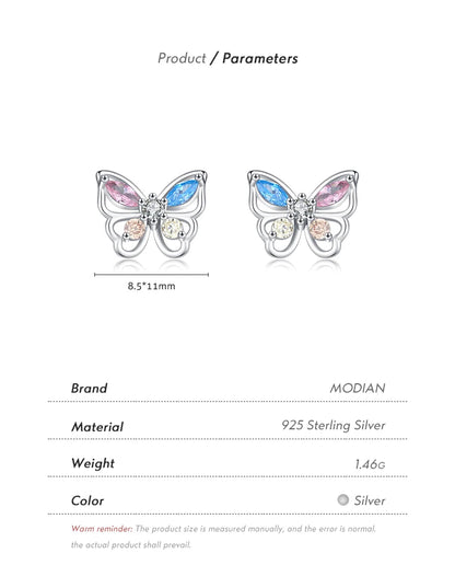 Colorful Butterfly Sterling Silver Stud Earrings