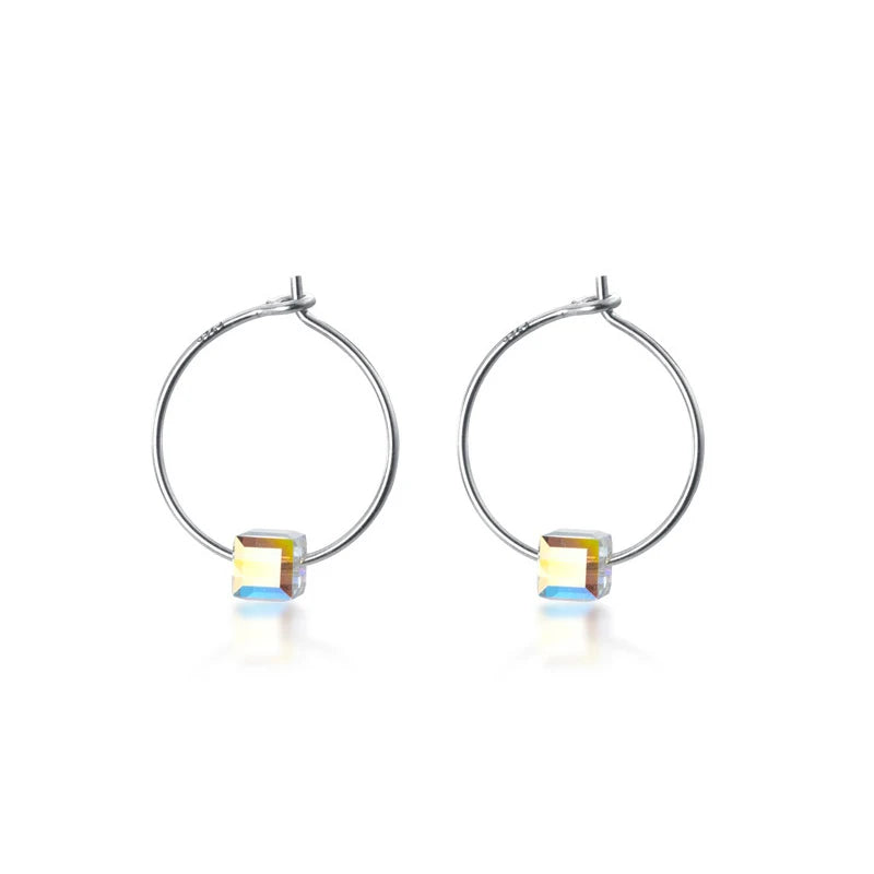 Rainbow Crystal Sterling Silver Hoop Earrings