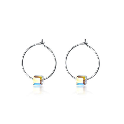 Rainbow Crystal Sterling Silver Hoop Earrings