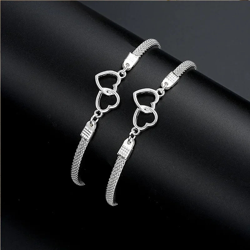 Linked Heart Silver-Tone Anklet