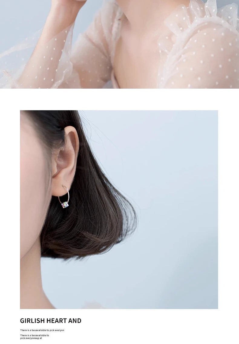 Rainbow Crystal Sterling Silver Hoop Earrings