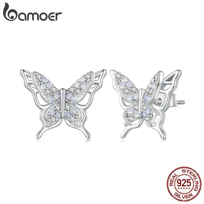 Opal-Style Butterfly Sterling Silver Stud Earrings