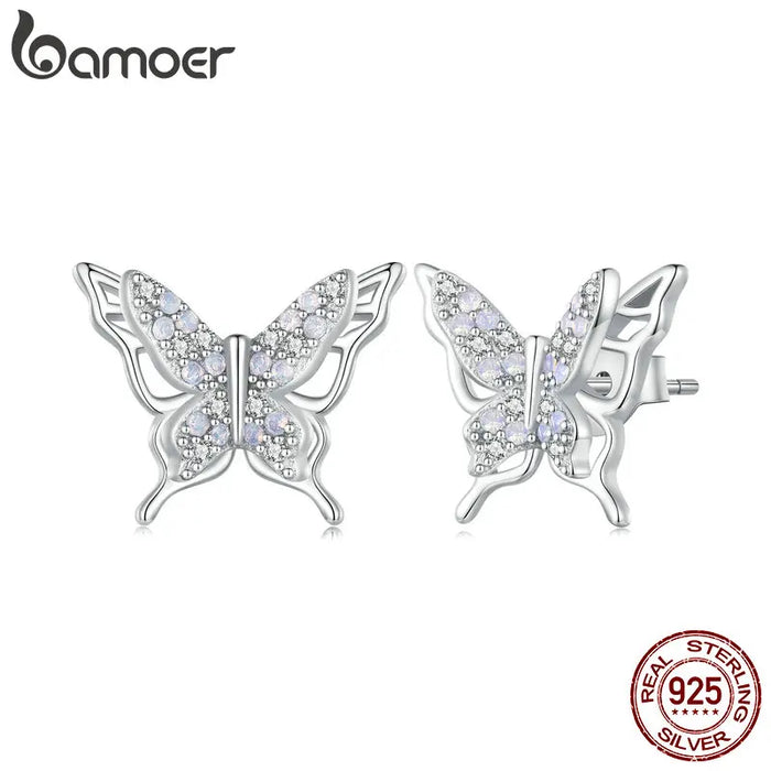Opal-Style Butterfly Sterling Silver Stud Earrings