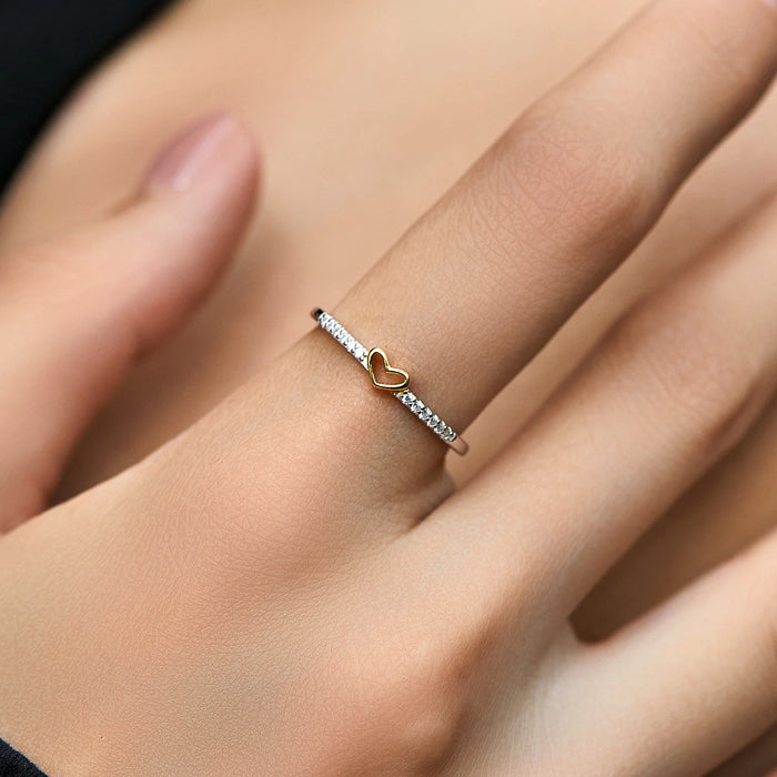 Gold-Tone Heart Pavé Sterling Silver Ring