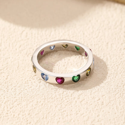 Rainbow Heart Sterling Silver Band Ring