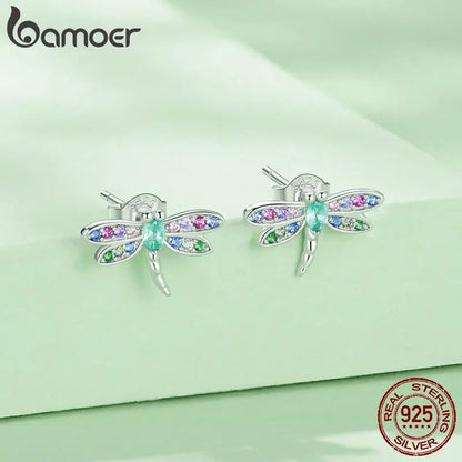 Colorful Dragonfly Sterling Silver Stud Earrings