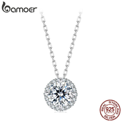 Halo Moissanite Sterling Silver Pendant Necklace