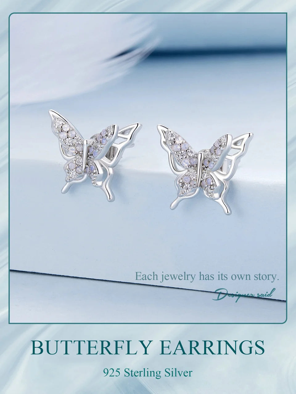 Opal-Style Butterfly Sterling Silver Stud Earrings
