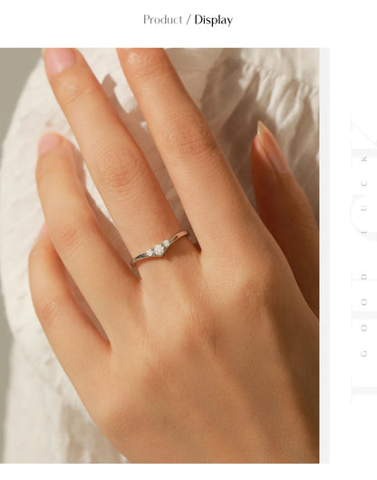 Three-Stone Moissanite Sterling Silver Chevron Ring