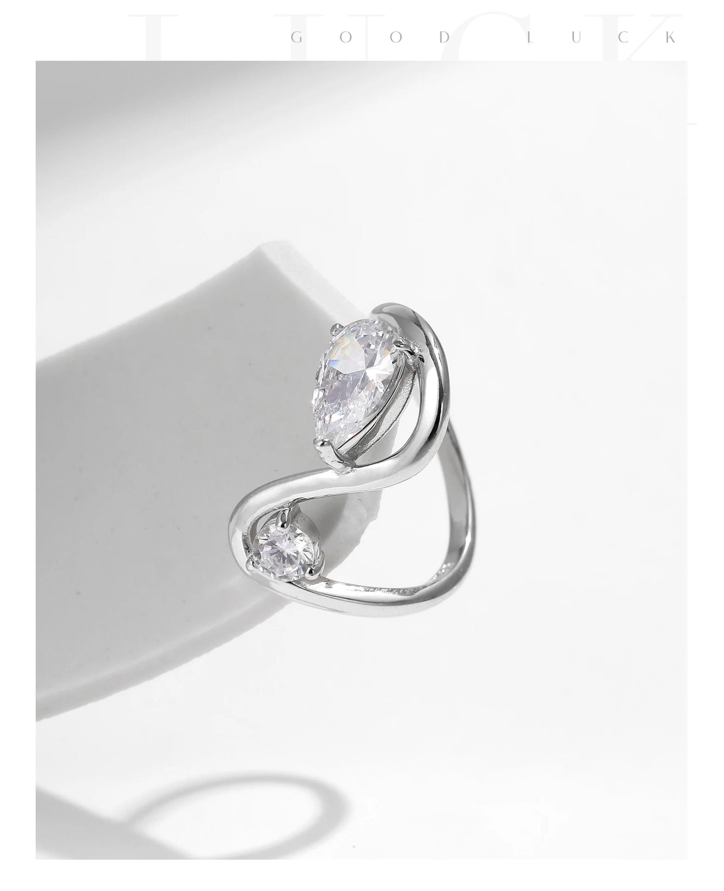 Sculptural Teardrop Zircon Sterling Silver Ring