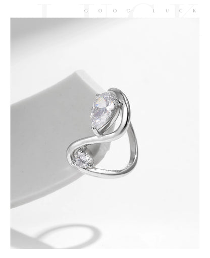 Sculptural Teardrop Zircon Sterling Silver Ring