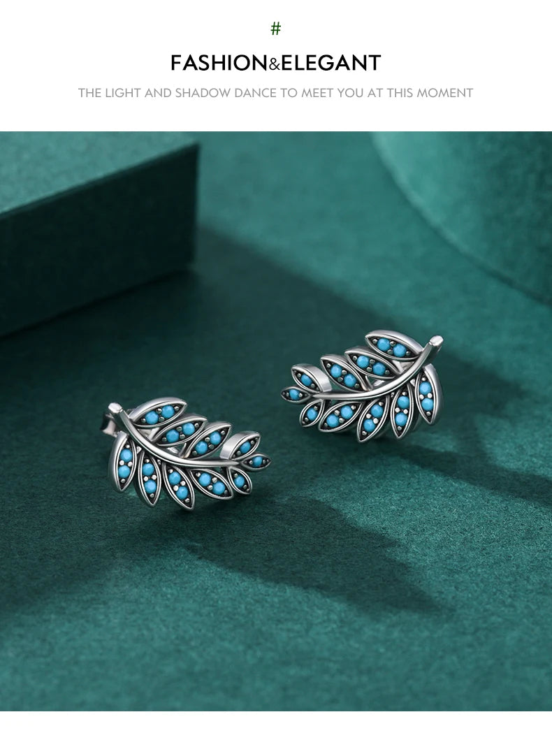 Turquoise Leaf Sterling Silver Stud Earrings