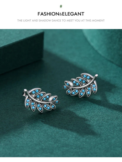 Turquoise Leaf Sterling Silver Stud Earrings