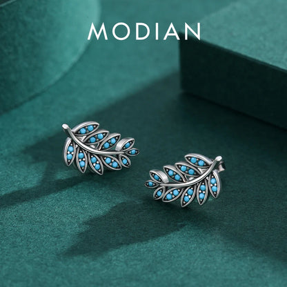 Turquoise Leaf Sterling Silver Stud Earrings