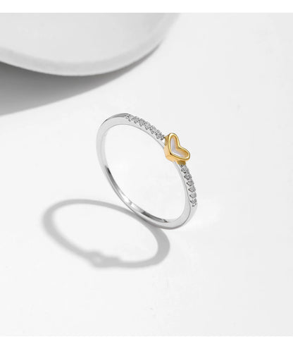 Gold-Tone Heart Pavé Sterling Silver Ring