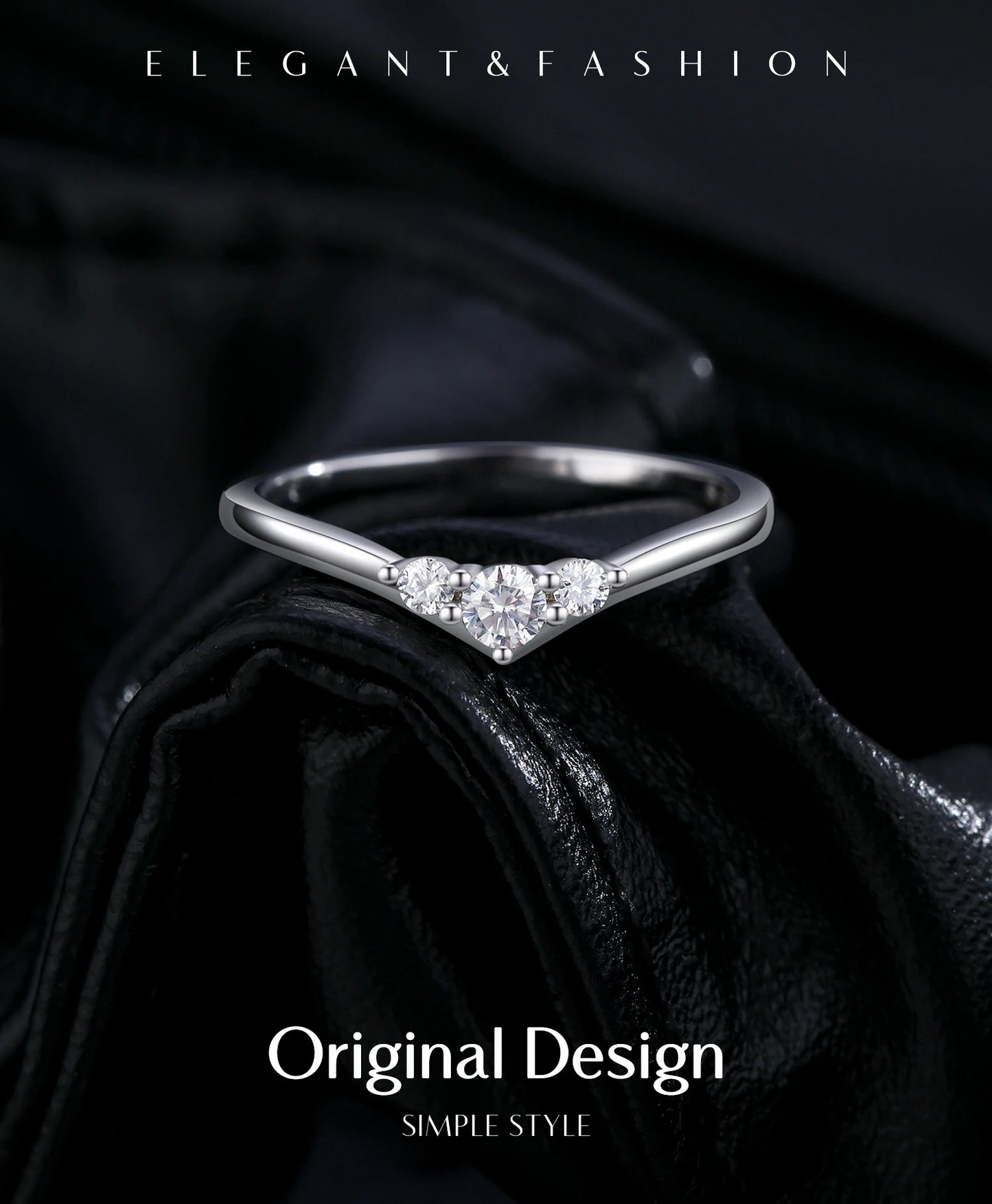 Three-Stone Moissanite Sterling Silver Chevron Ring