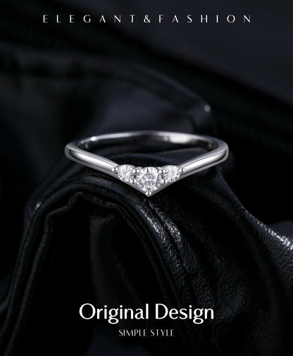 Three-Stone Moissanite Sterling Silver Chevron Ring