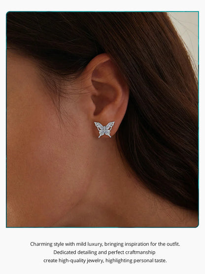 Opal-Style Butterfly Sterling Silver Stud Earrings