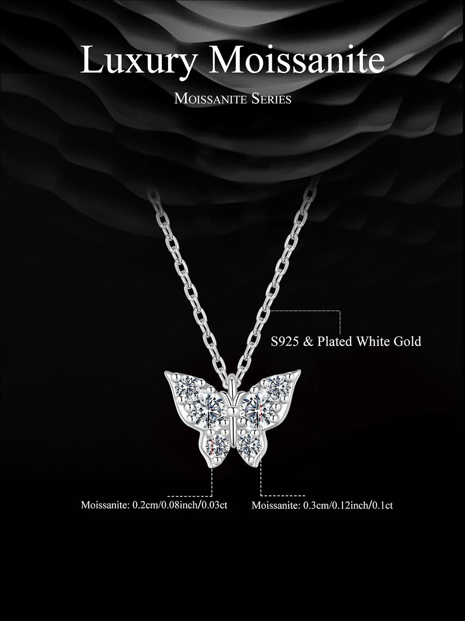 Moissanite Butterfly Sterling Silver Pendant Necklace