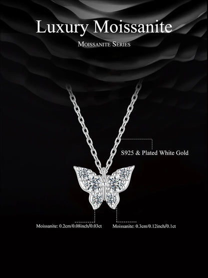 Moissanite Butterfly Sterling Silver Pendant Necklace
