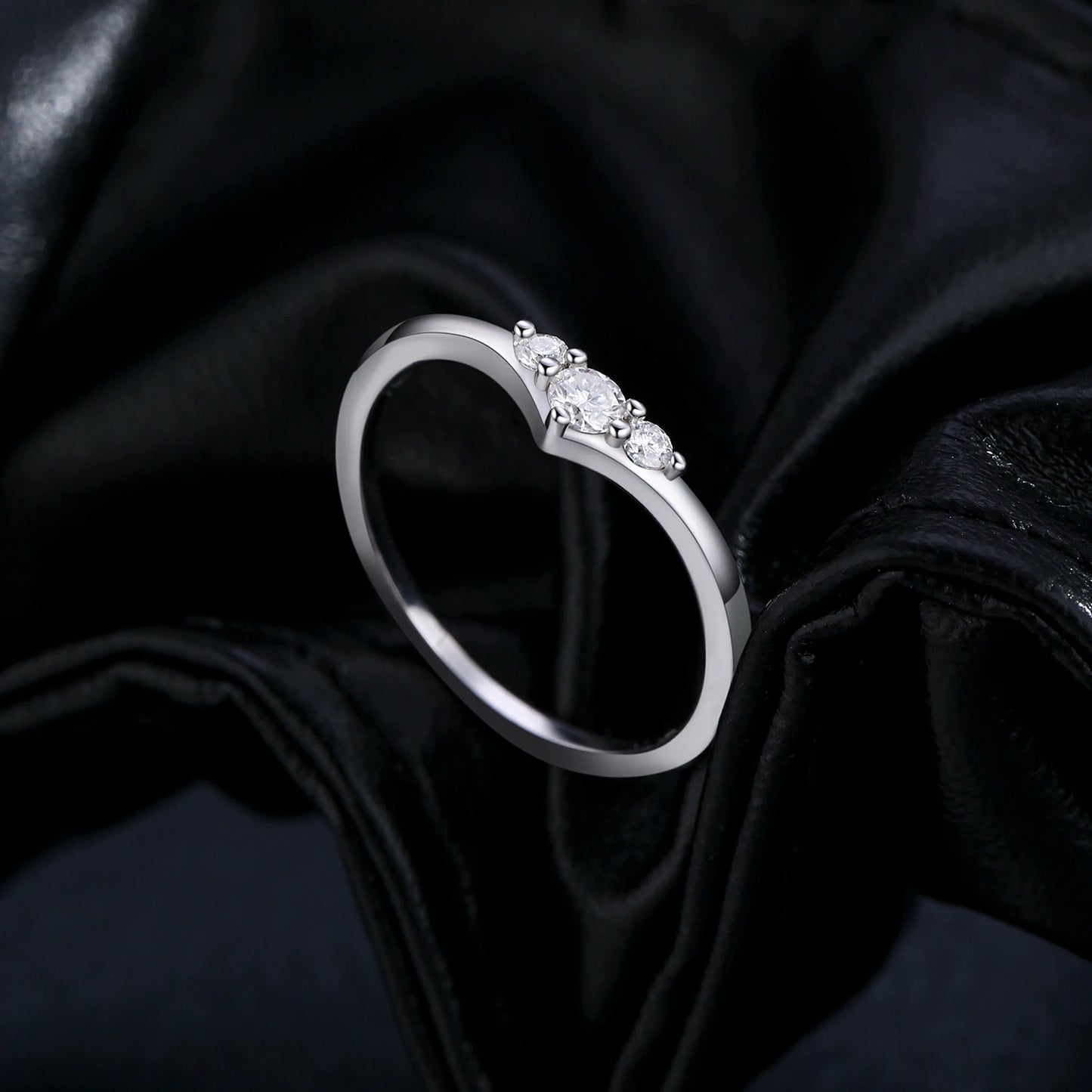 Three-Stone Moissanite Sterling Silver Chevron Ring