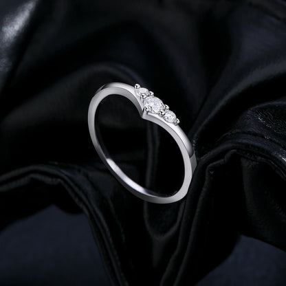 Three-Stone Moissanite Sterling Silver Chevron Ring