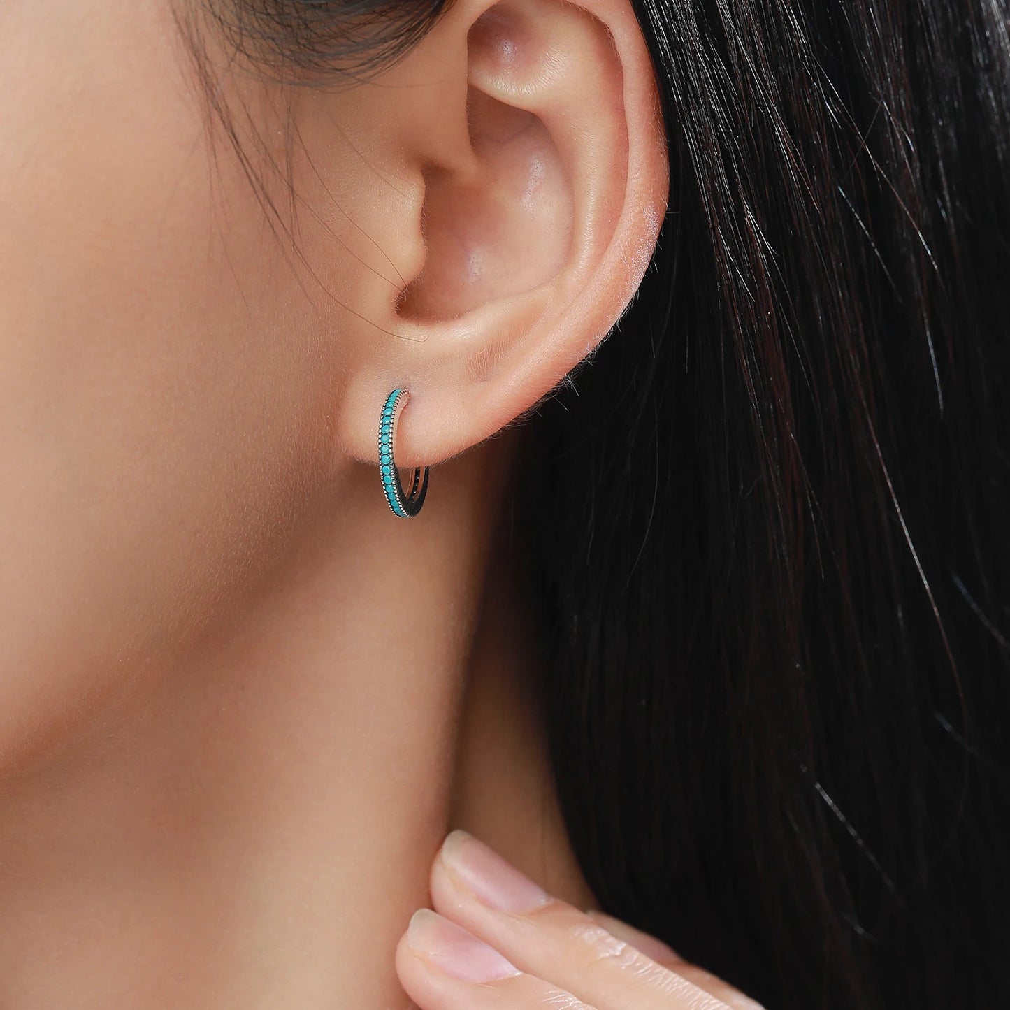 Turquoise Pavé Sterling Silver Hoop Earrings