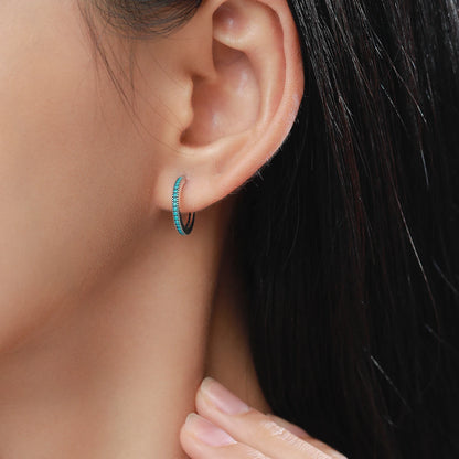 Turquoise Pavé Sterling Silver Hoop Earrings