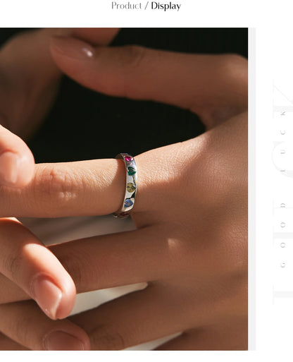 Rainbow Heart Sterling Silver Band Ring
