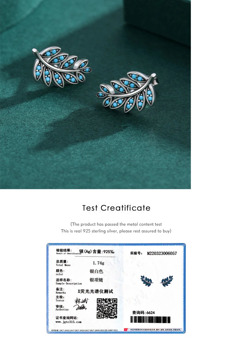 Turquoise Leaf Sterling Silver Stud Earrings