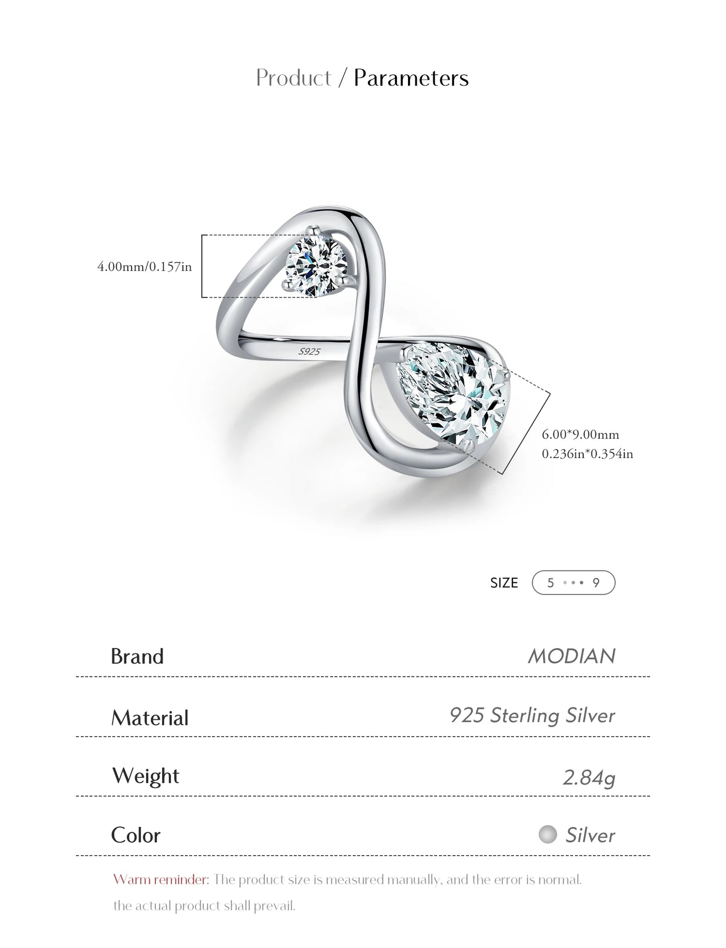Sculptural Teardrop Zircon Sterling Silver Ring
